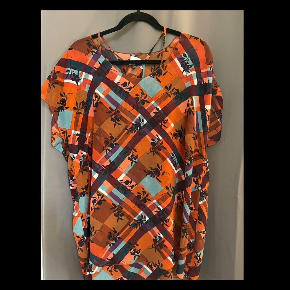 Cabi lattice print cami and shell top